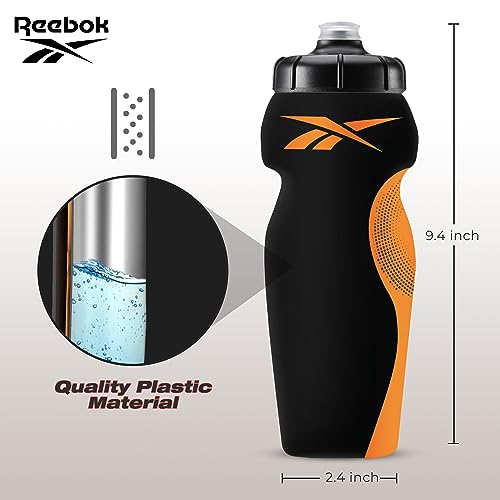 Reebok Athletic Squeeze Water Bottles - Water Bottle 24 oz - Sports Water Bottle - Reusable Water Bottle For Gym, Running, Hiking etc, BPA Free