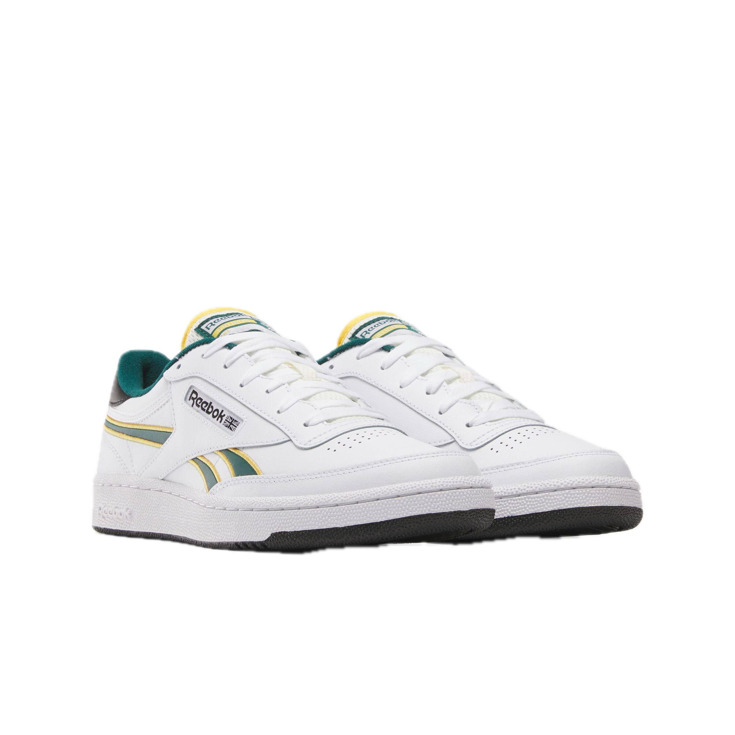 Reebok Unisex Club C Revenge Sneaker, White/Fierce Gold/Collegiate Green, 11.5 Women/10 Men