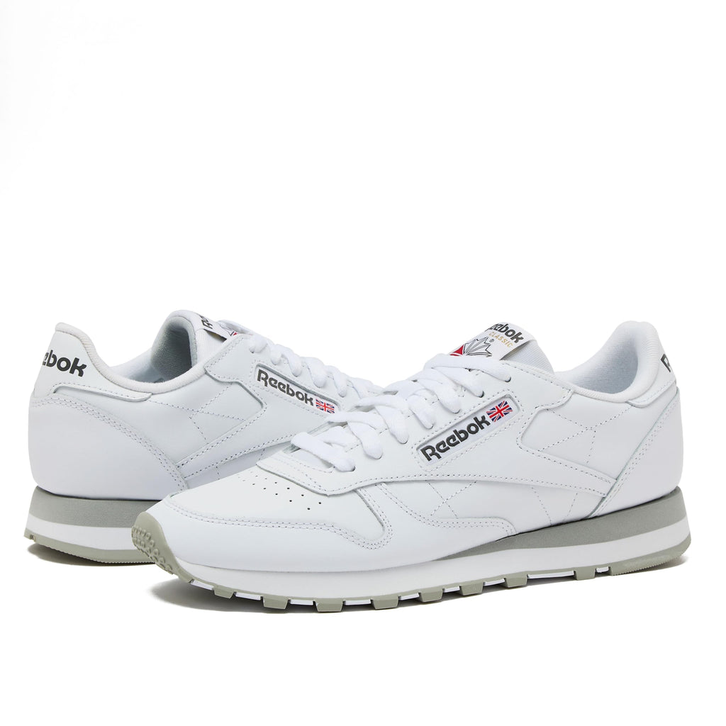 Reebok Classic Leather Sneakers for Men - Black or White Tennis Mens Shoes, Footwear White/Pure Grey3/Pure Grey, 13