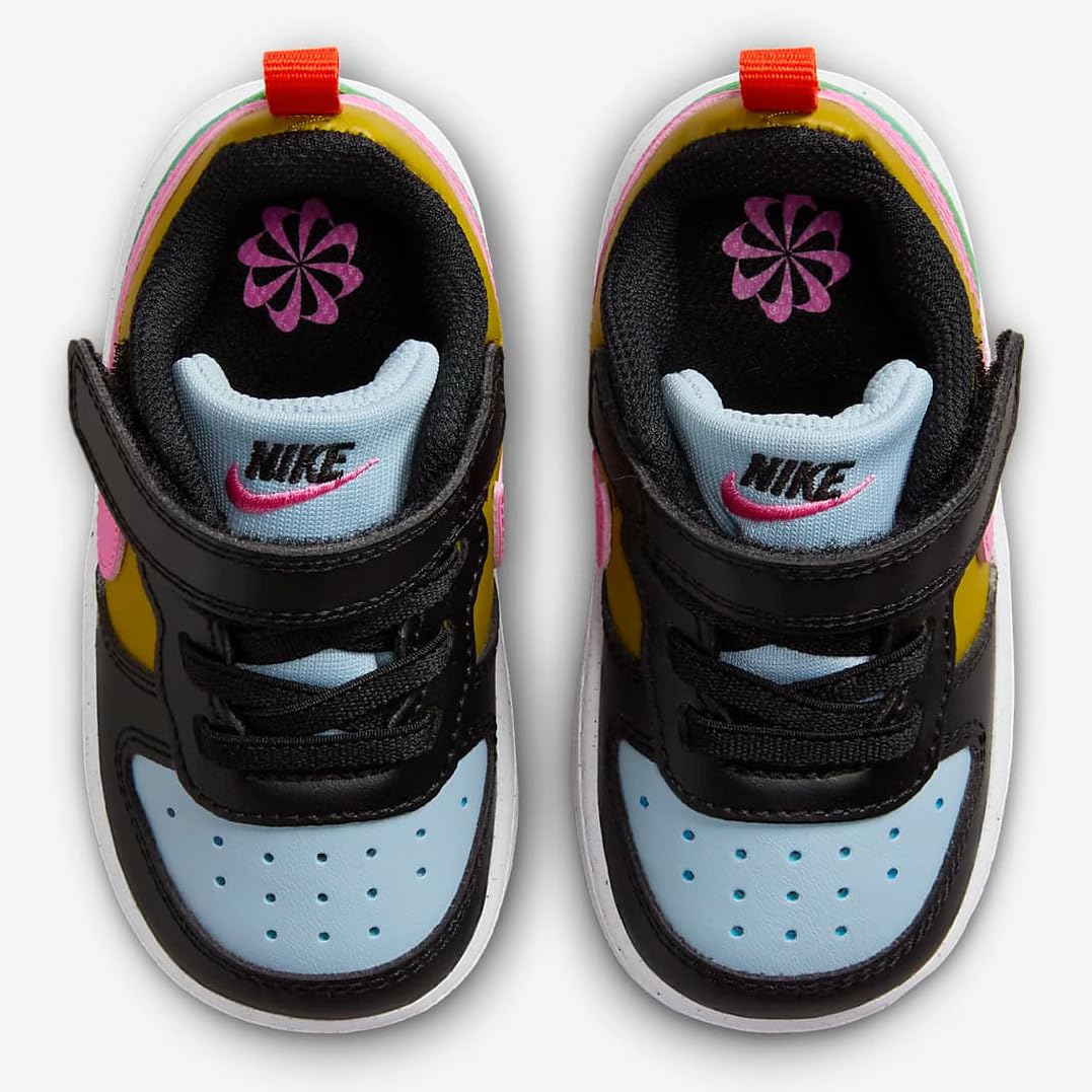 Nike Court Borough Low Recraft Baby/Toddler Shoes (DV5458-004, Black/Bronzine/Light Armory Blue/Playful Pink) Size 3