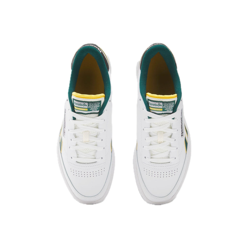 Reebok Unisex Club C Revenge Sneaker, White/Fierce Gold/Collegiate Green, 12.5 Women/11 Men