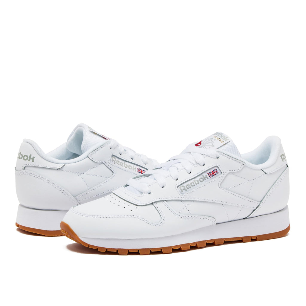 Reebok Classic Leather Sneakers for Women - Black or White Tennis Shoes Womens Size 5 to 12, Footwear White/Pure Grey3/Reebok Gum3, 10