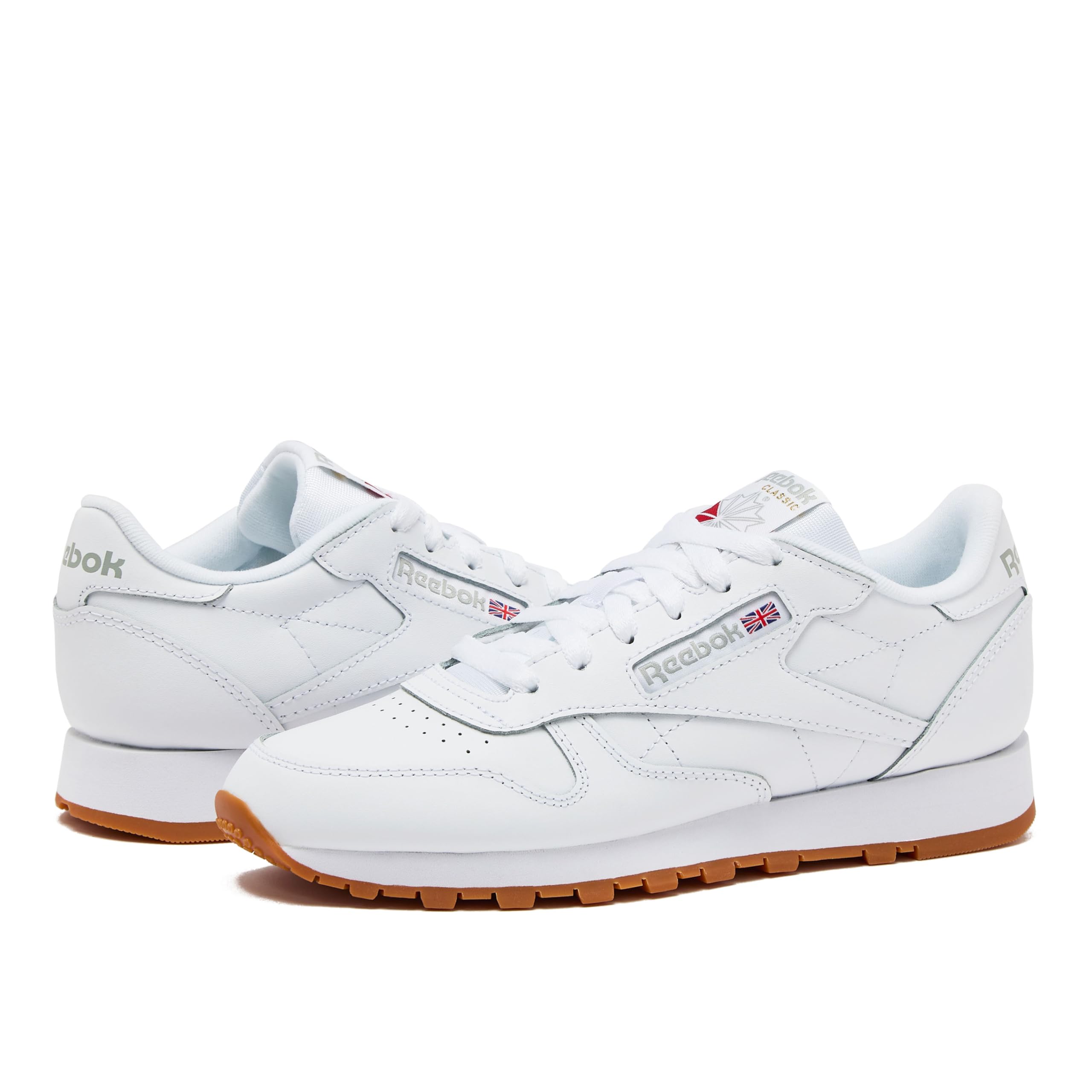 Reebok Classic Leather Sneakers for Women - Black or White Tennis Shoes Womens Size 5 to 12, Footwear White/Pure Grey3/Reebok Gum3, 10