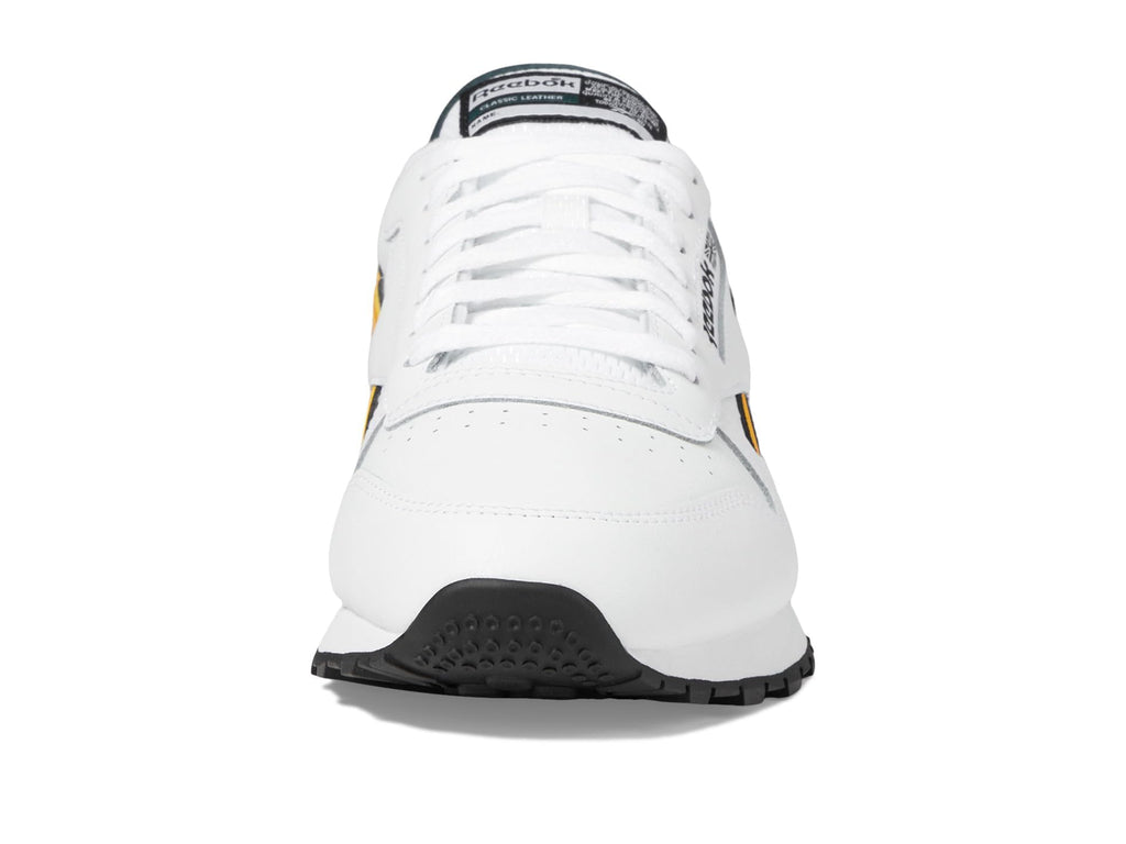 Reebok Unisex Classic Leather Sneaker, White/Fierce Gold/Collegiate Green, 12.5 Women/11 Men
