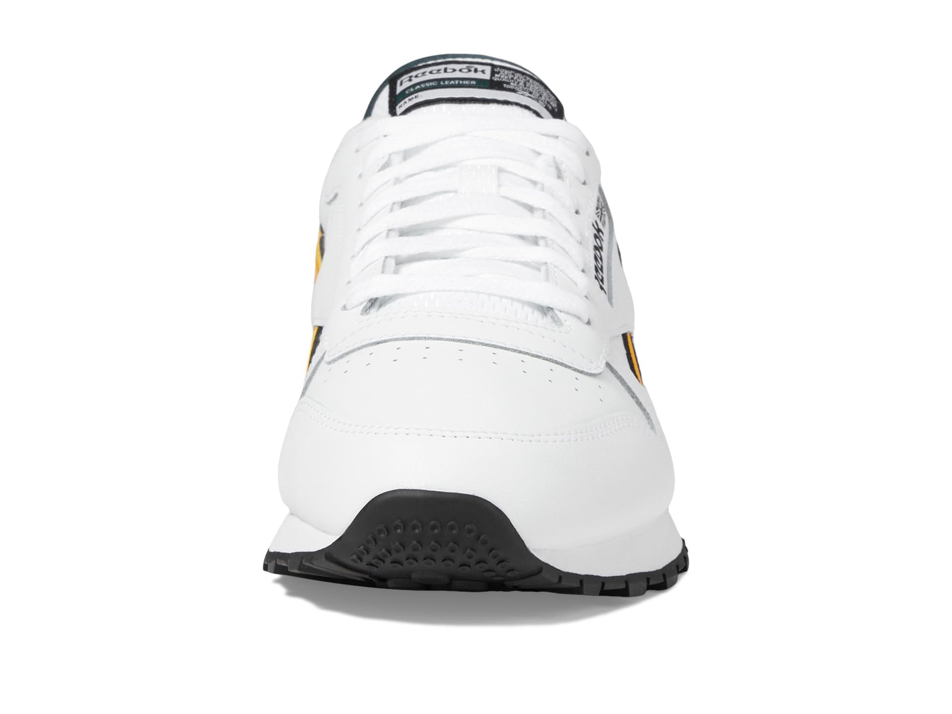 Reebok Unisex Classic Leather Sneaker, White/Fierce Gold/Collegiate Green, 12.5 Women/11 Men