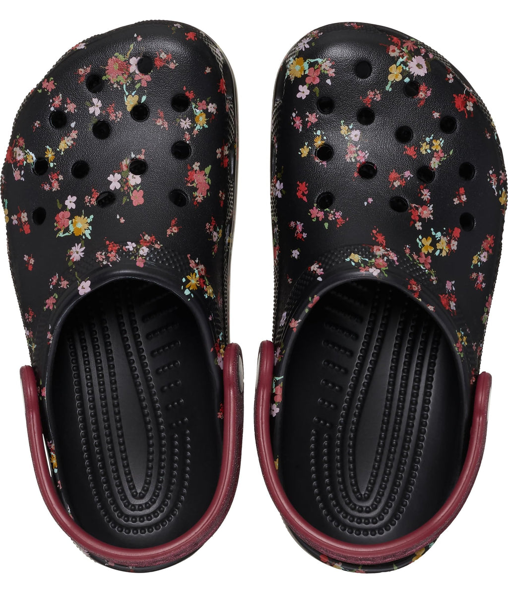 Crocs Kids Unisex Classic Graphic Clogs (Little Kid/Big Kid) Black/Multi Ditsy Floral 3 Medium