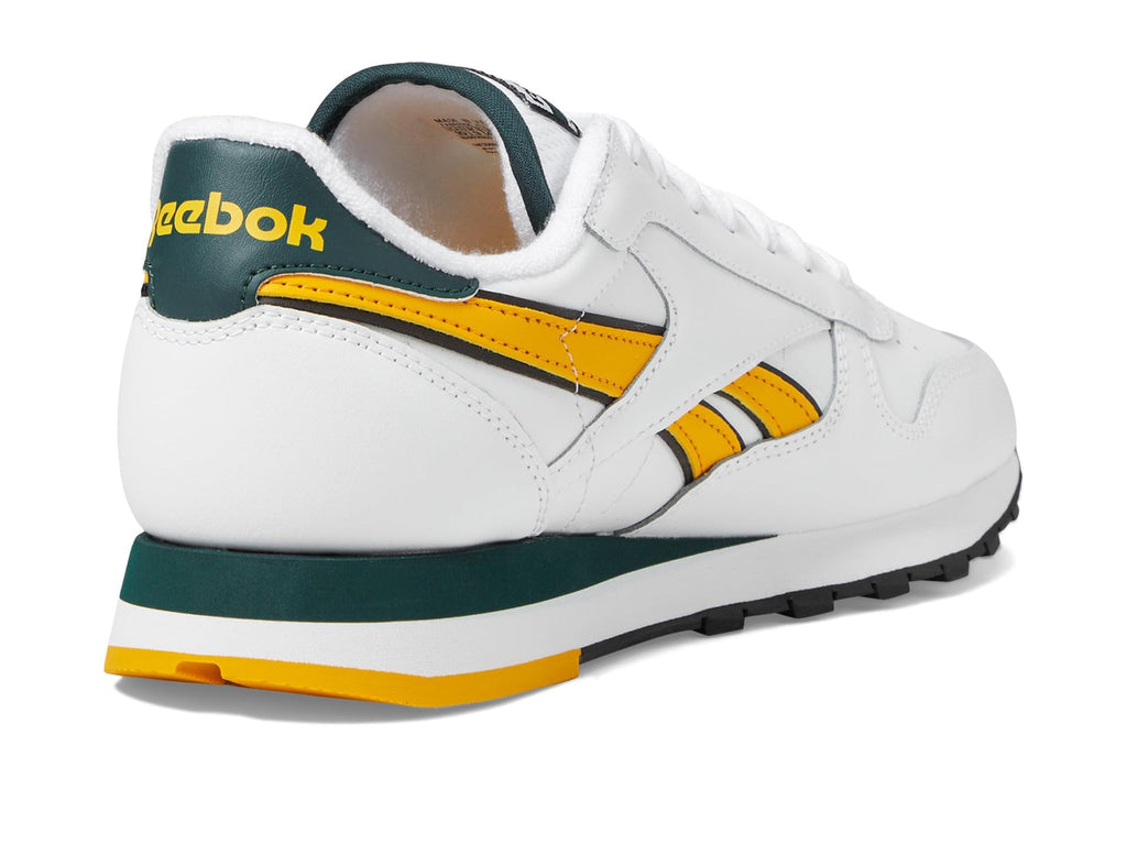 Reebok Unisex Classic Leather Sneaker, White/Fierce Gold/Collegiate Green, 12.5 Women/11 Men
