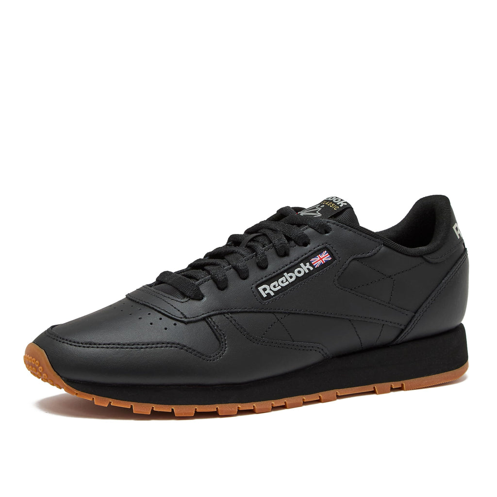 Reebok Classic Leather Sneakers for Men - Black or White Tennis Mens Shoes, Core Black/Pure Grey5/Reebok Gum3, 9.5