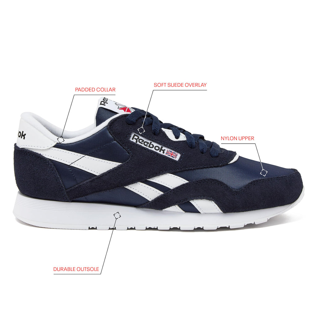 Reebok Classic Nylon Mens Sneakers Tennis Shoes, Vector Navy/Footwear White/Footwear White, 8.5