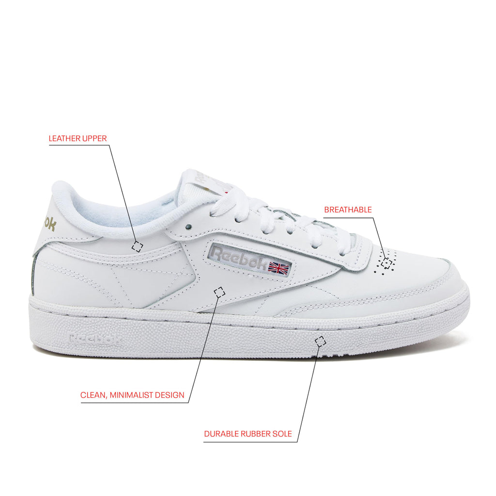 Reebok Club C 85 Tennis Shoes for Women - White Womens Sneakers, White/Light Grey, 10