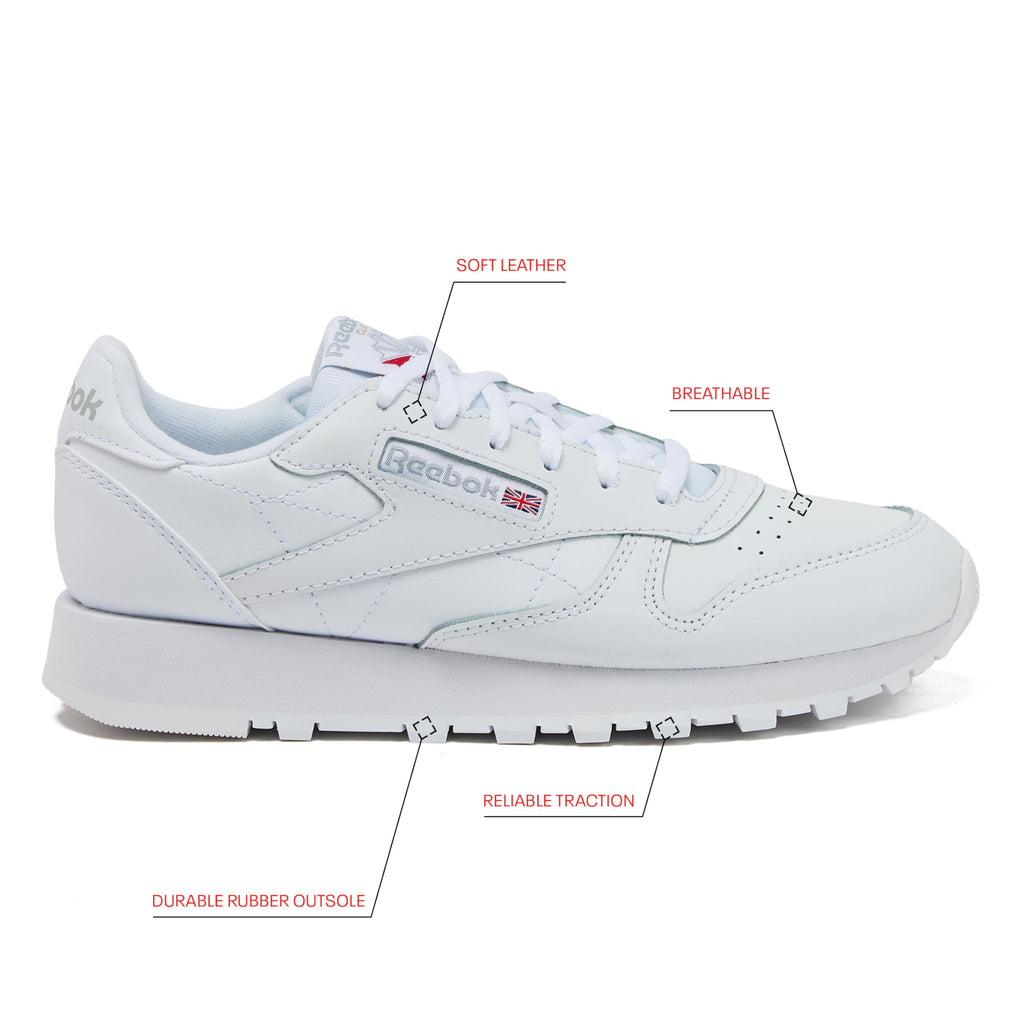 Reebok Classic Leather Girls & Boys Shoes for Kids, Toddler, Little Kid or Big Kid Sneakers, White, 6 Big Kid