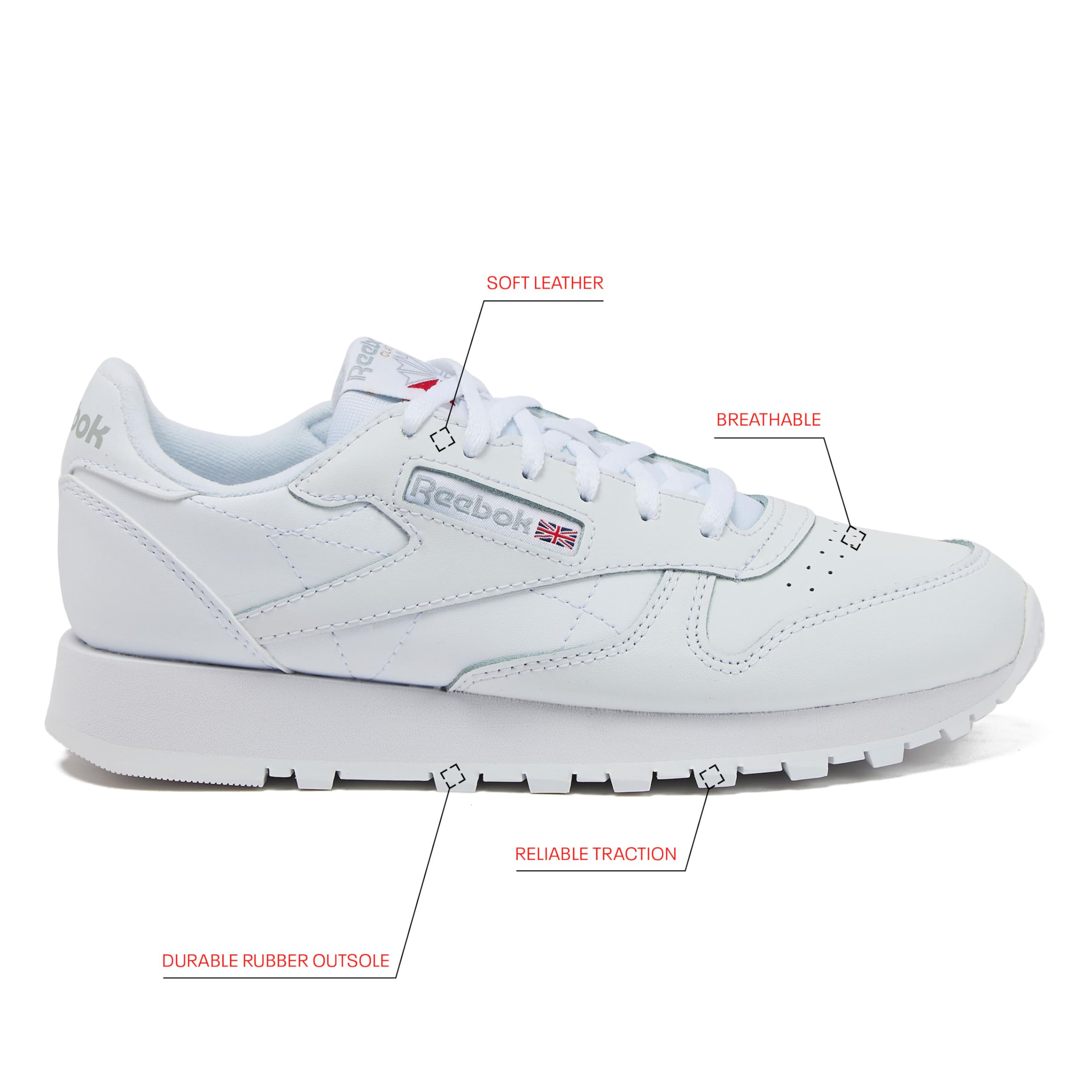 Reebok Classic Leather Girls & Boys Shoes for Kids, Toddler, Little Kid or Big Kid Sneakers, White, 6 Big Kid