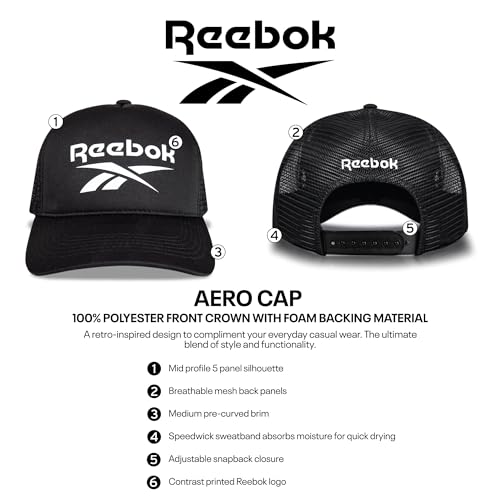 Reebok Aero Trucker Hat | Snapback | Adjustable | Mesh Back | Retro | Baseball | Streetwear | Urban | Lifestyle - White