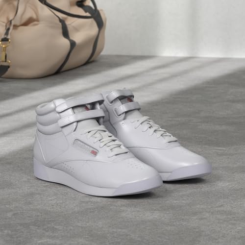 Reebok Women's Freestyle Hi High Top Sneakers for Women, Black or White Basketball and Tennis Shoes Womens Size 5-12, White/Silver, 6