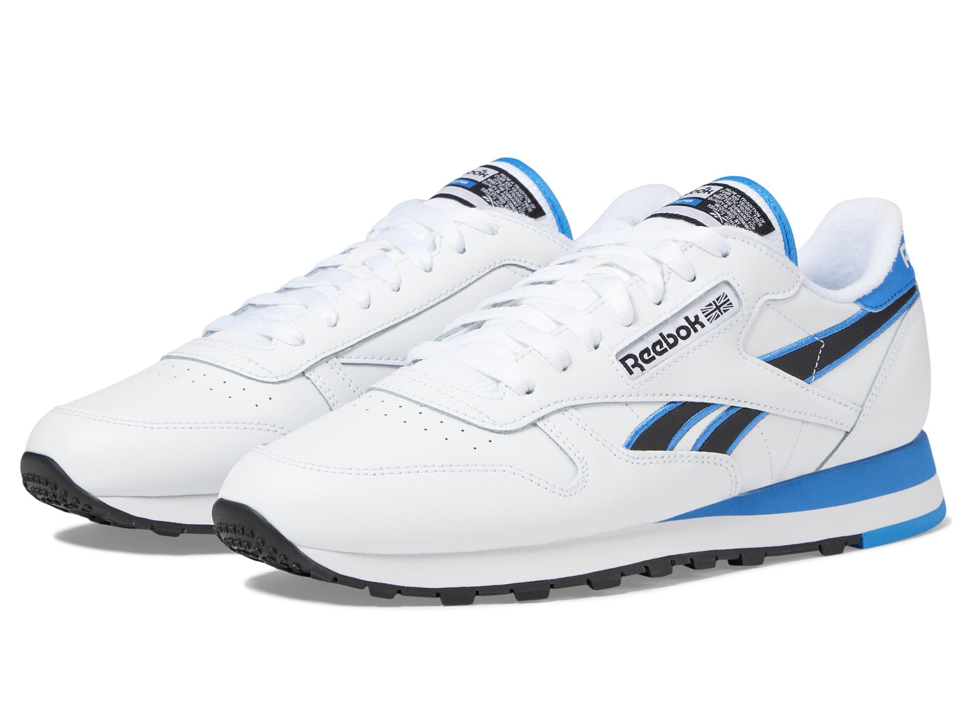 Reebok Unisex Classic Leather Sneaker, White/Kinetic Blue/Black, 6.5 Women/5 Men
