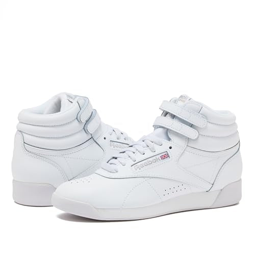 Reebok Women's Freestyle Hi High Top Sneakers for Women, Black or White Basketball and Tennis Shoes Womens Size 5-12, White/Silver, 6