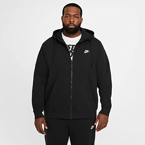 Nike Men's Sportswear Club Fleece Full Zip Hoodie, Fleece Zip-Up Hoodie Men, Black/Black/White, S