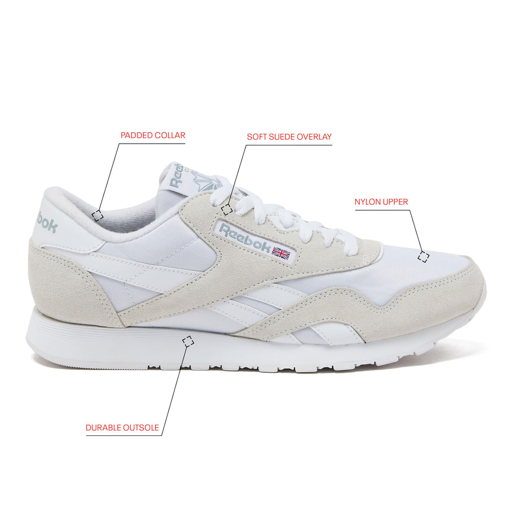 Reebok Classic Nylon Mens Sneakers Tennis Shoes, White/White/White, 9