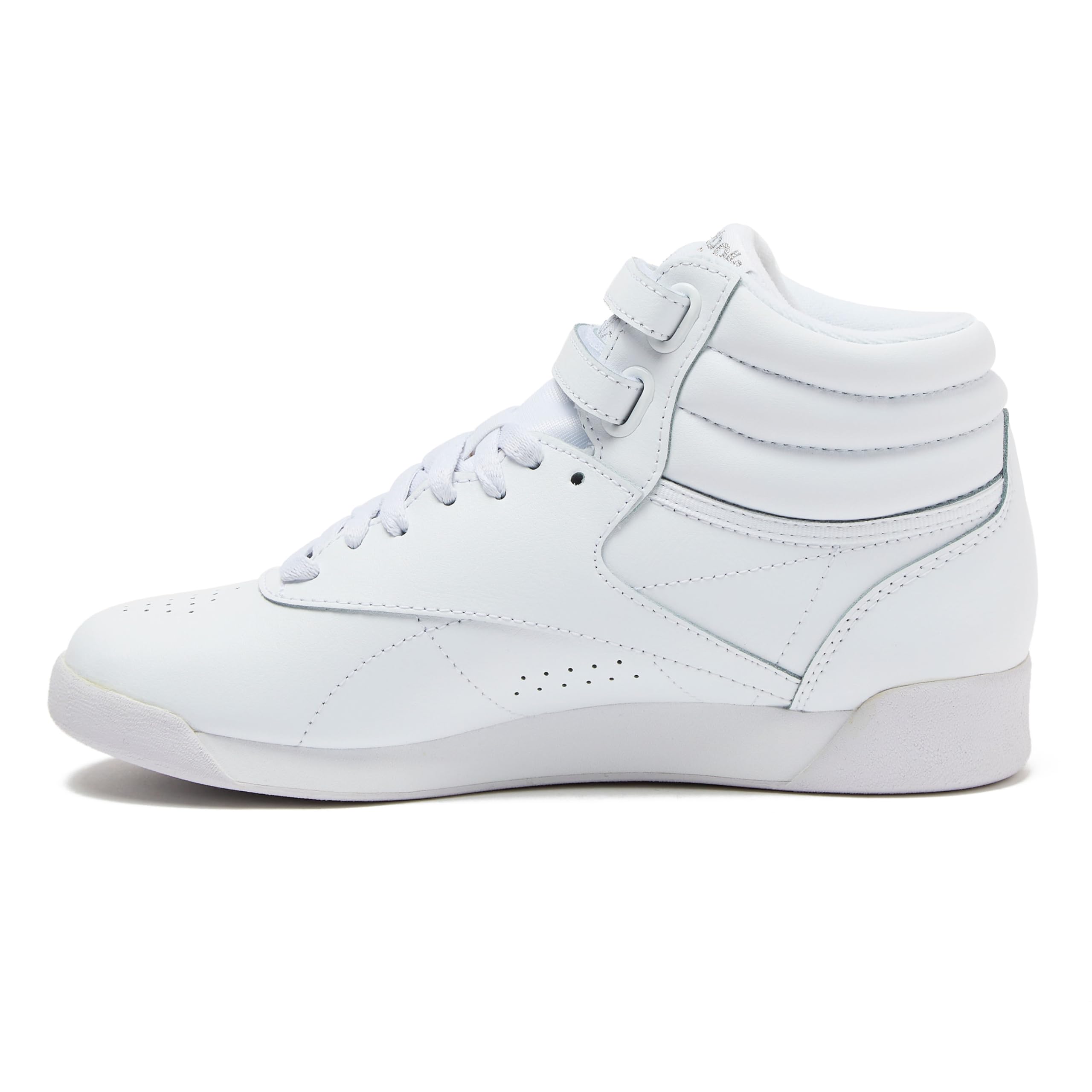 Reebok Women's Freestyle Hi High Top Sneakers for Women, Black or White Basketball and Tennis Shoes Womens Size 5-12, White/Silver, 8