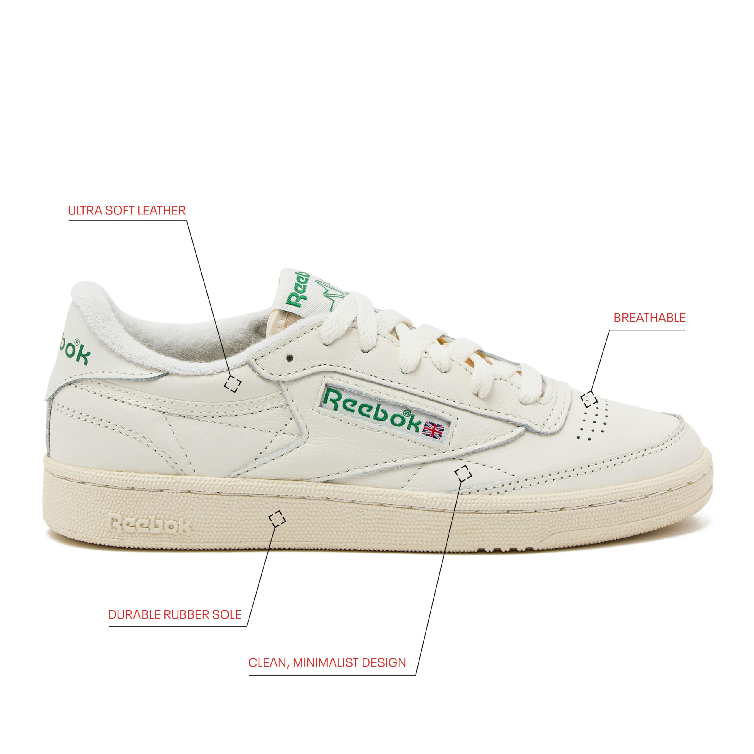 Reebok Club C 85 Vintage Tennis Sneakers for Women, Casual White Womens Shoes, Size 5 to 11 - Chalk/Alabaster/Glen Green, 11 Medium