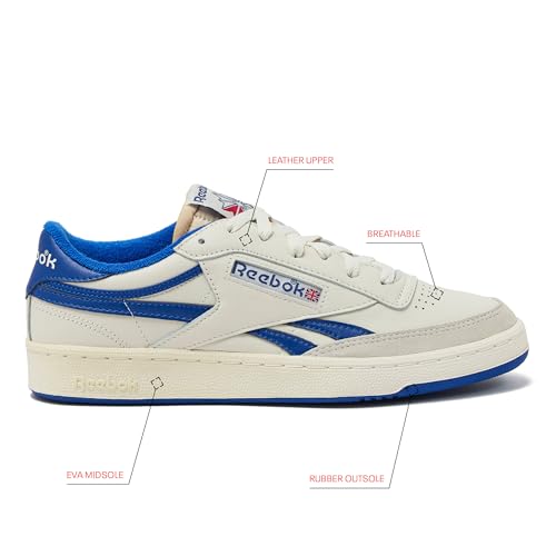 Reebok Club C Revenge Vintage Sneakers for Men - Casual Tennis Mens Shoes, Chalk/Collegiate Royal/Excellent Red, 8.5