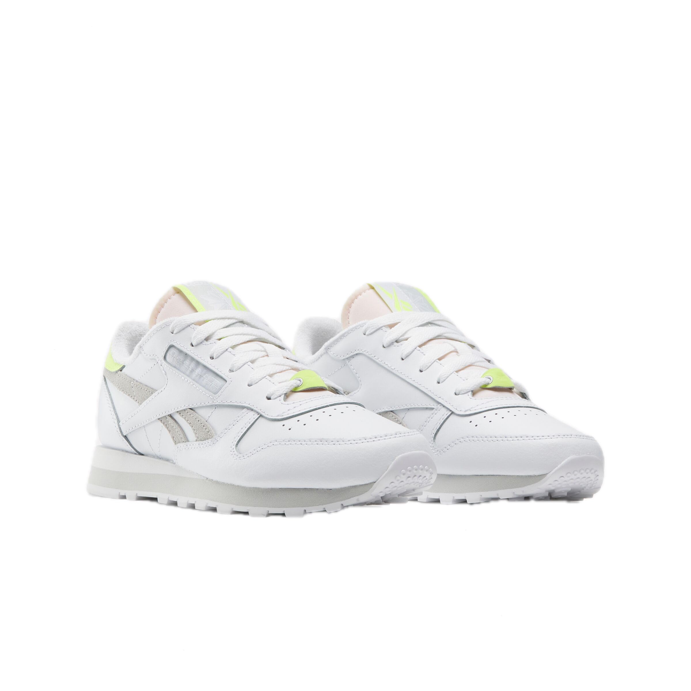 Reebok Women's Classic Leather Sneaker, Footwear White/Pure Grey 2/Acid Yellow, Women's Size 10