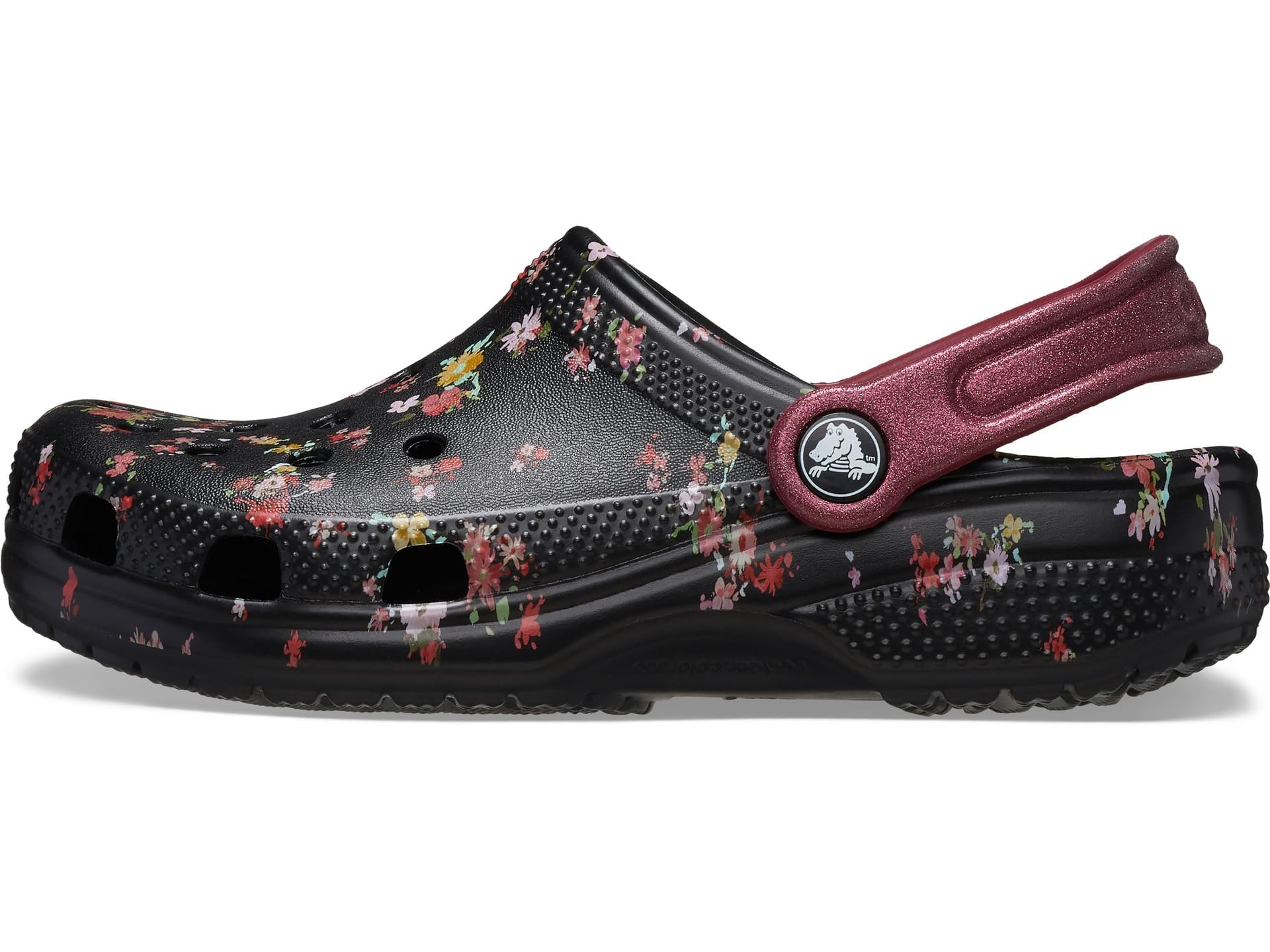 Crocs Kids Unisex Classic Graphic Clogs (Little Kid/Big Kid) Black/Multi Ditsy Floral 3 Medium