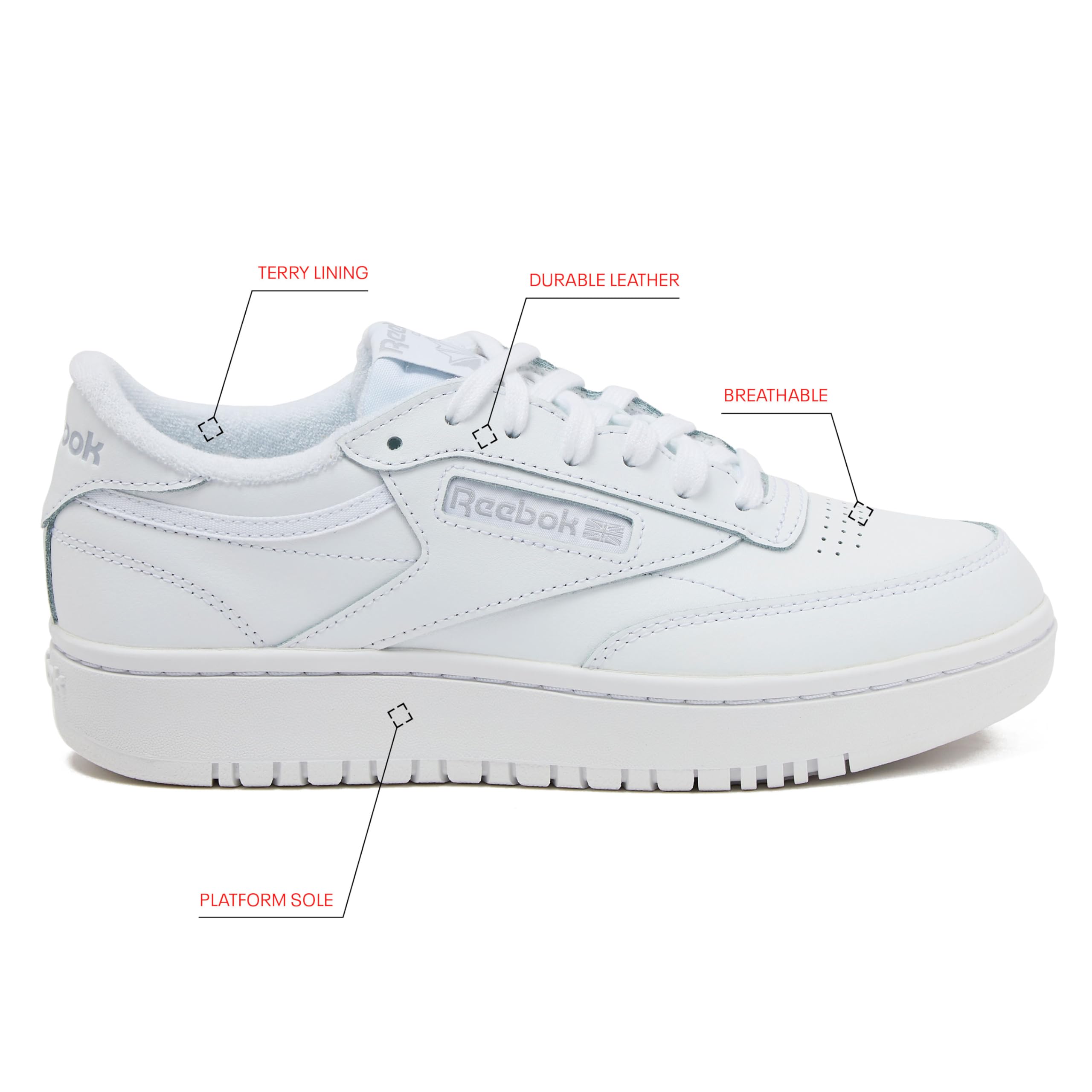 Reebok Club C Double Revenge Platform Tennis Shoes for Women, Fashion Womens Sneakers