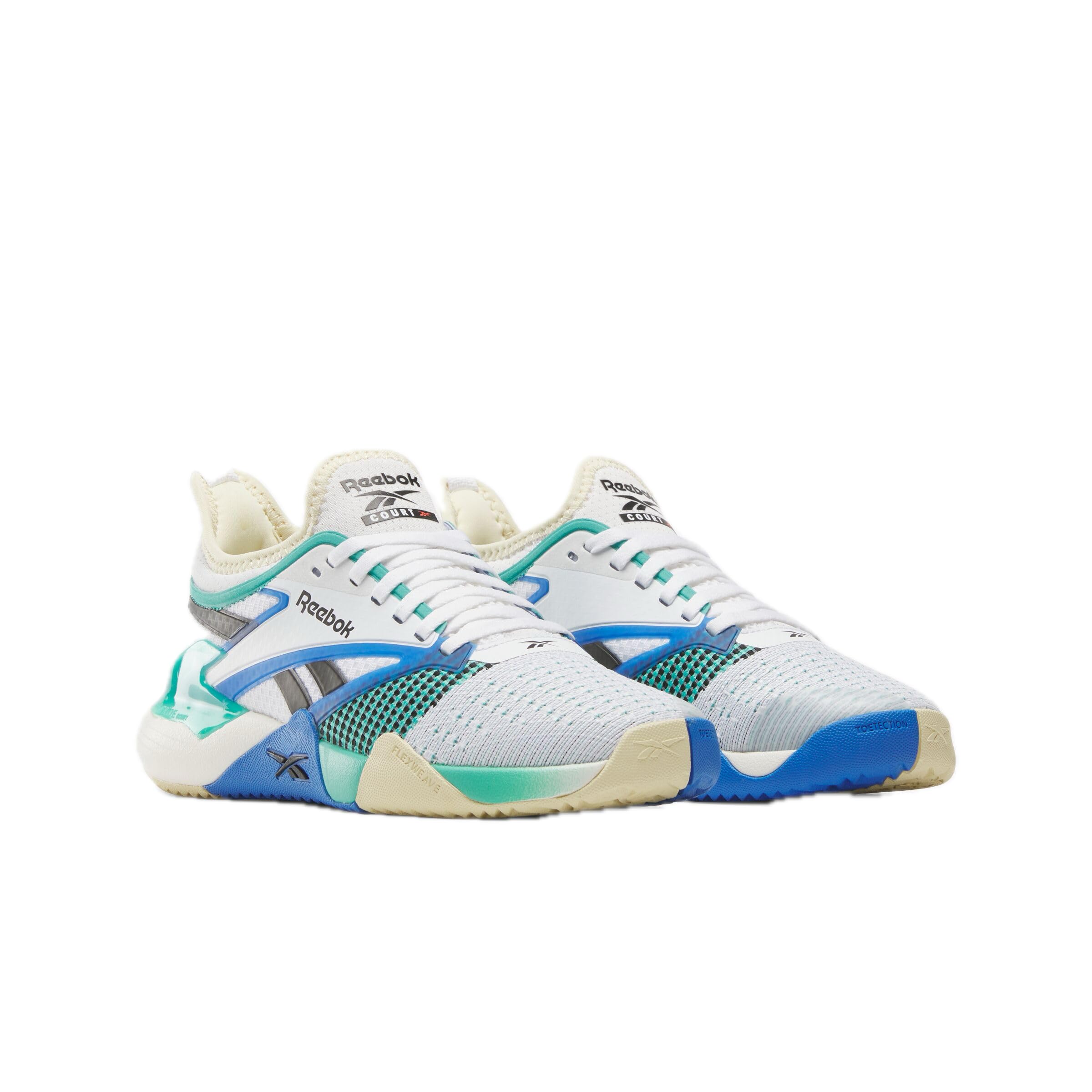 Reebok Women's Nano Court Sneaker, Footwear White/Weathered White/Unleashed Green, Size 9.5