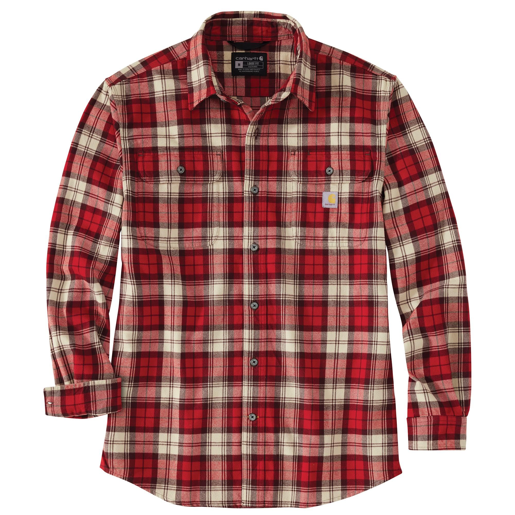 Carhartt Mens Loose Fit Heavyweight Flannel Long Sleeve Plaid Shirt