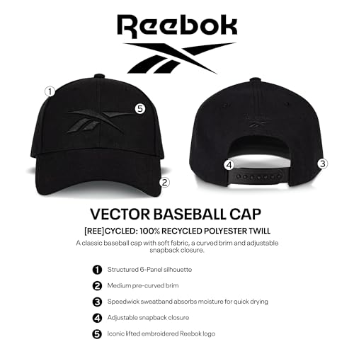 Reebok Unisex-Adult Vector Classic Ballcap with Adjustable Snapback for Men and Women (One Size Fits Most)