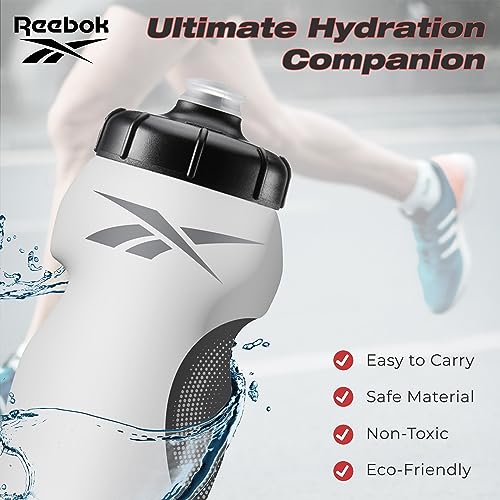 Reebok Athletic Squeeze Water Bottles - Water Bottle 24 oz - Sports Water Bottle - Reusable Water Bottle For Gym, Running, Hiking etc, BPA Free