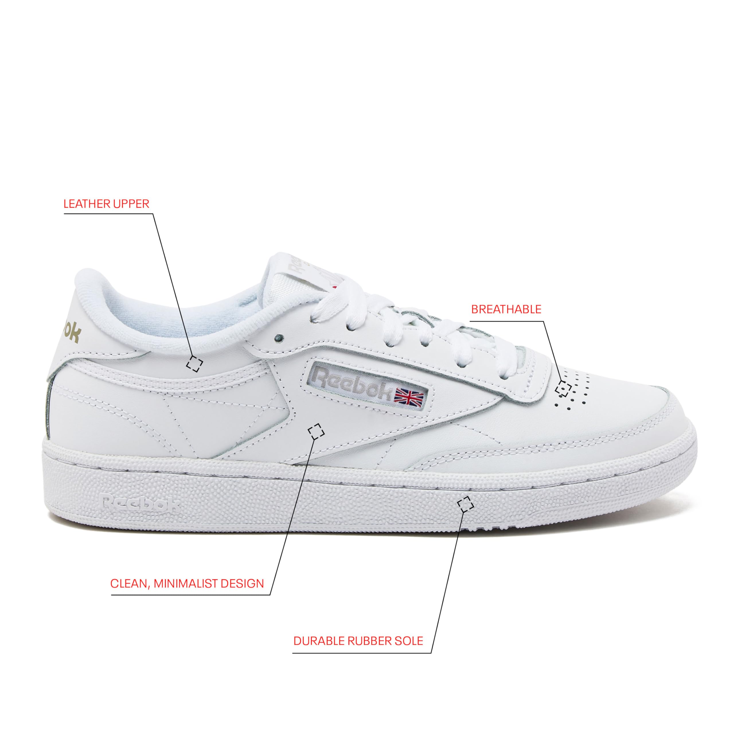 Reebok Club C 85 Mens Tennis Shoes, Casual Fashion White Sneakers for Men, Int-White/Sheer Grey, 9.5