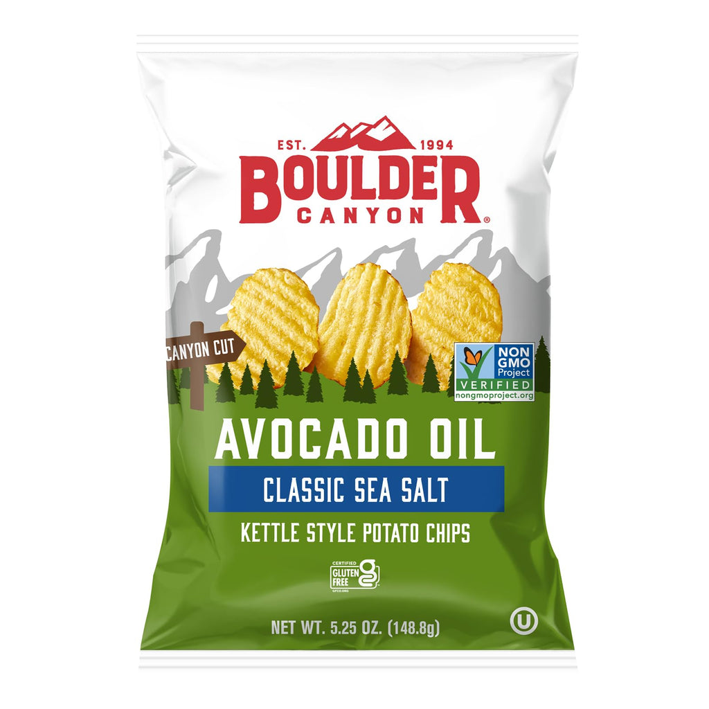 Boulder Canyon Classic Sea Salt Flavored Potato Chips, Made With Avocado Oil, Canyon Cut, Gluten Free, 5.25 Ounces (Pack Of 12)