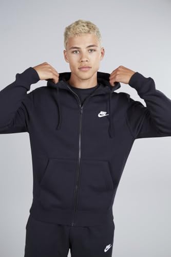 Nike Men's Sportswear Club Fleece Full Zip Hoodie, Fleece Zip-Up Hoodie Men, Black/Black/White, S