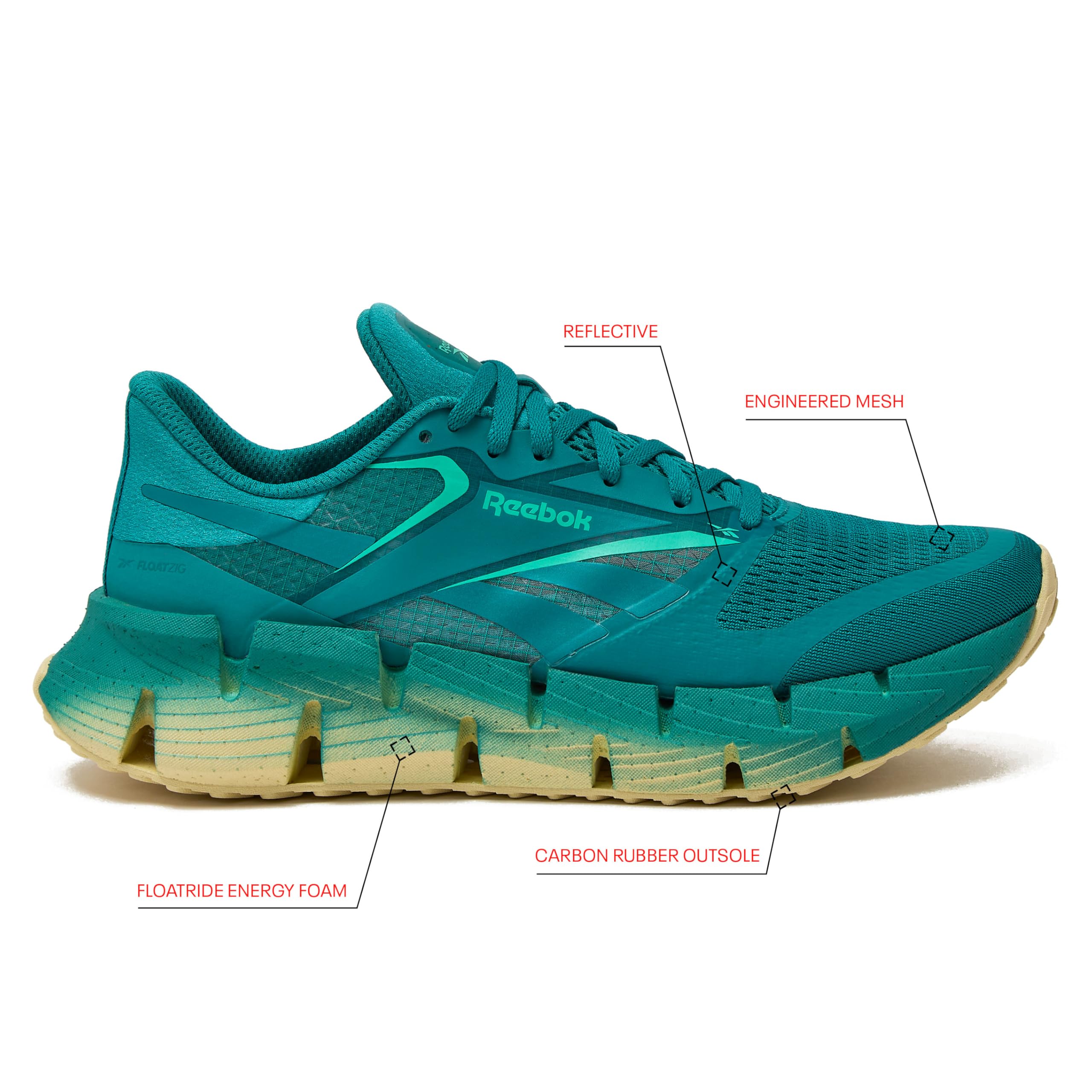 Reebok Floatzig Running Shoes for Men, Team Teal/Unleashed Green/White, 10