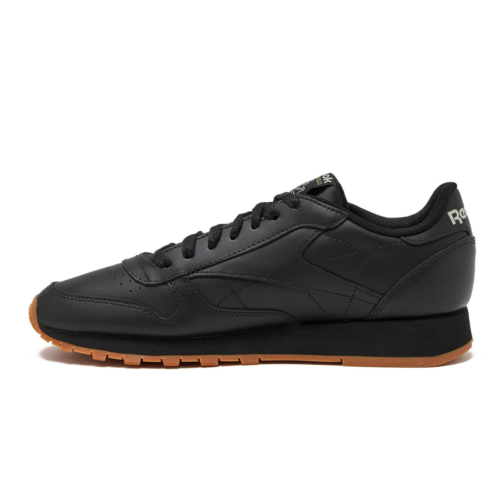Reebok Classic Leather Sneakers for Men - Black or White Tennis Mens Shoes, Core Black/Pure Grey5/Reebok Gum3, 18.5