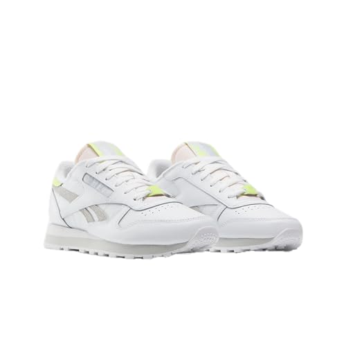 Reebok Women's Classic Leather Sneaker, Footwear White/Pure Grey 2/Acid Yellow, Women's Size 6