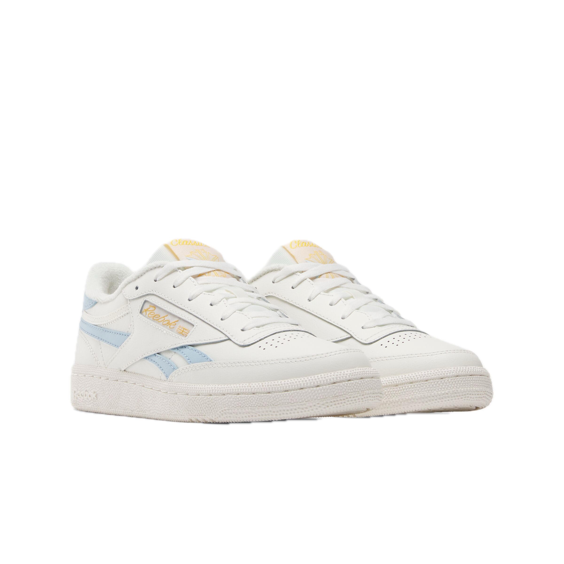 Reebok Women's Club C Revenge Sneaker, Chalk/Chalk/Soft Blue, Size 7.5
