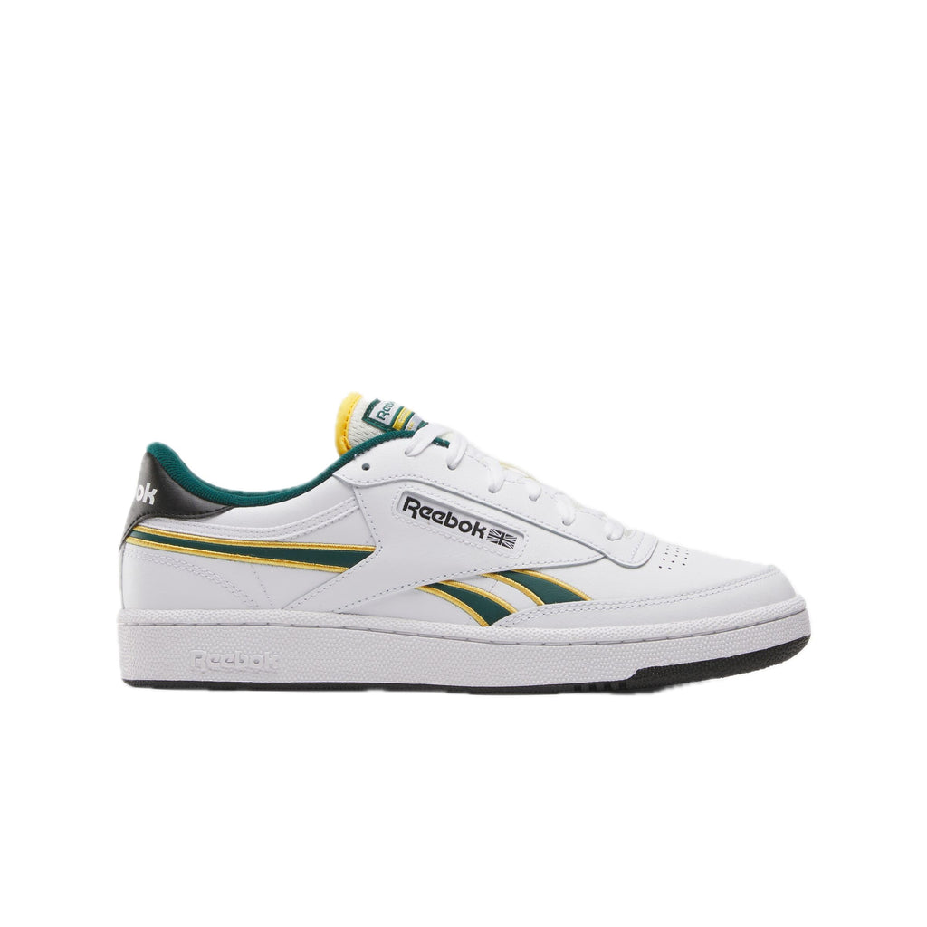 Reebok Unisex Club C Revenge Sneaker, White/Fierce Gold/Collegiate Green, 11.5 Women/10 Men