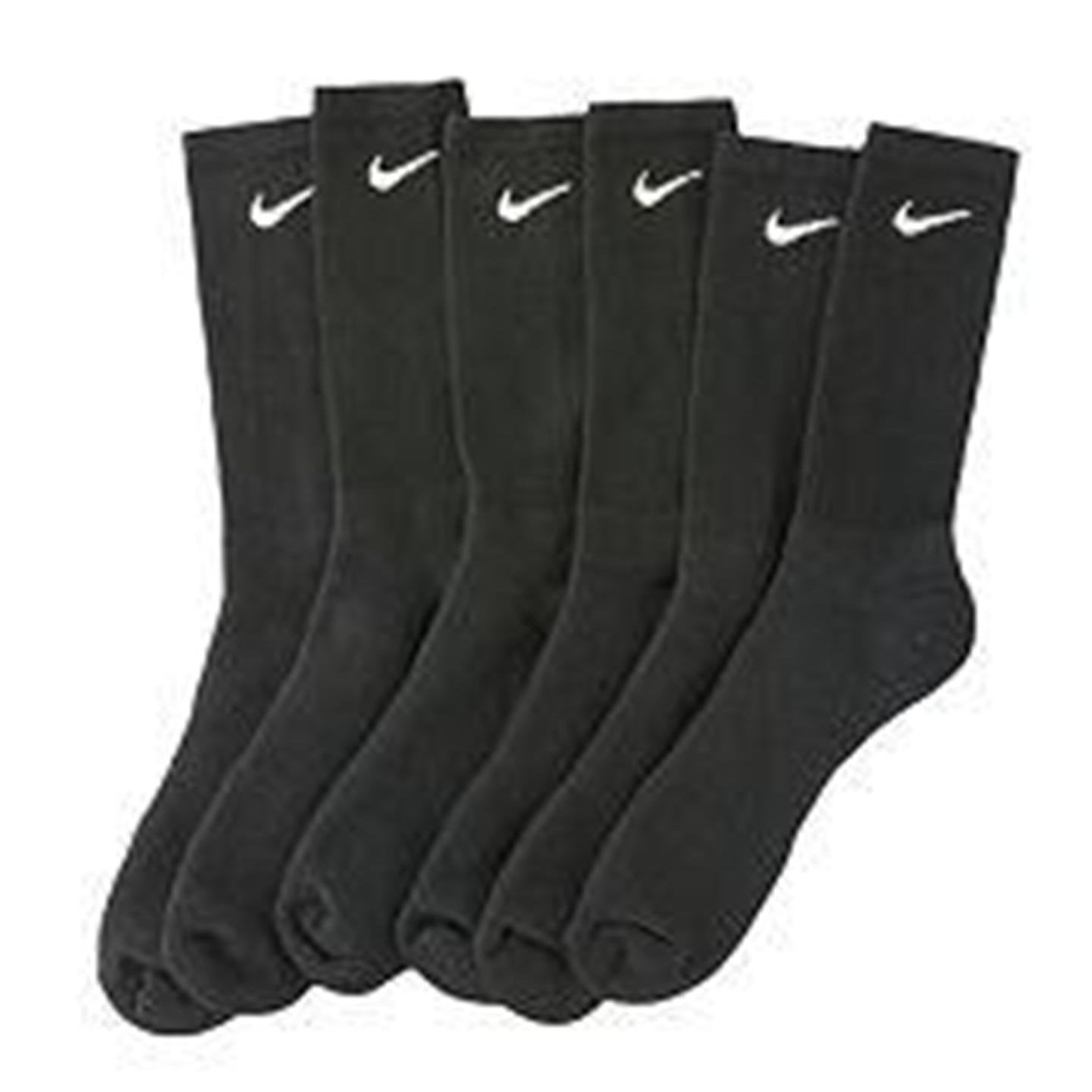 Nike Men's Soft-Dry Moisture Wicking Performance Crew Socks 6 Pack, Black, Men's shoe 8-12 /Large