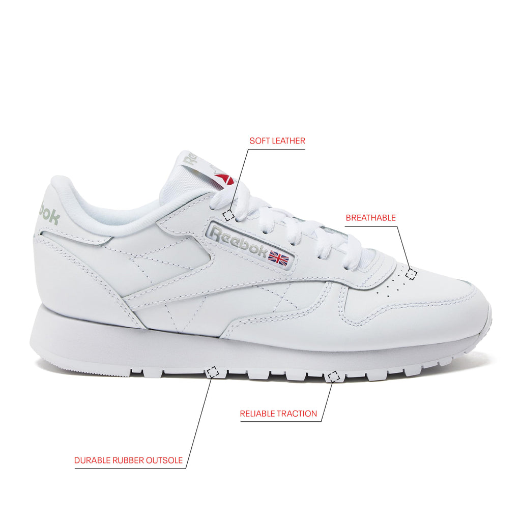 Reebok Classic Leather Sneakers for Women - Tennis Shoes Womens Size 5 to 12, Footwear White/Footwear White/Pure Grey3, 9