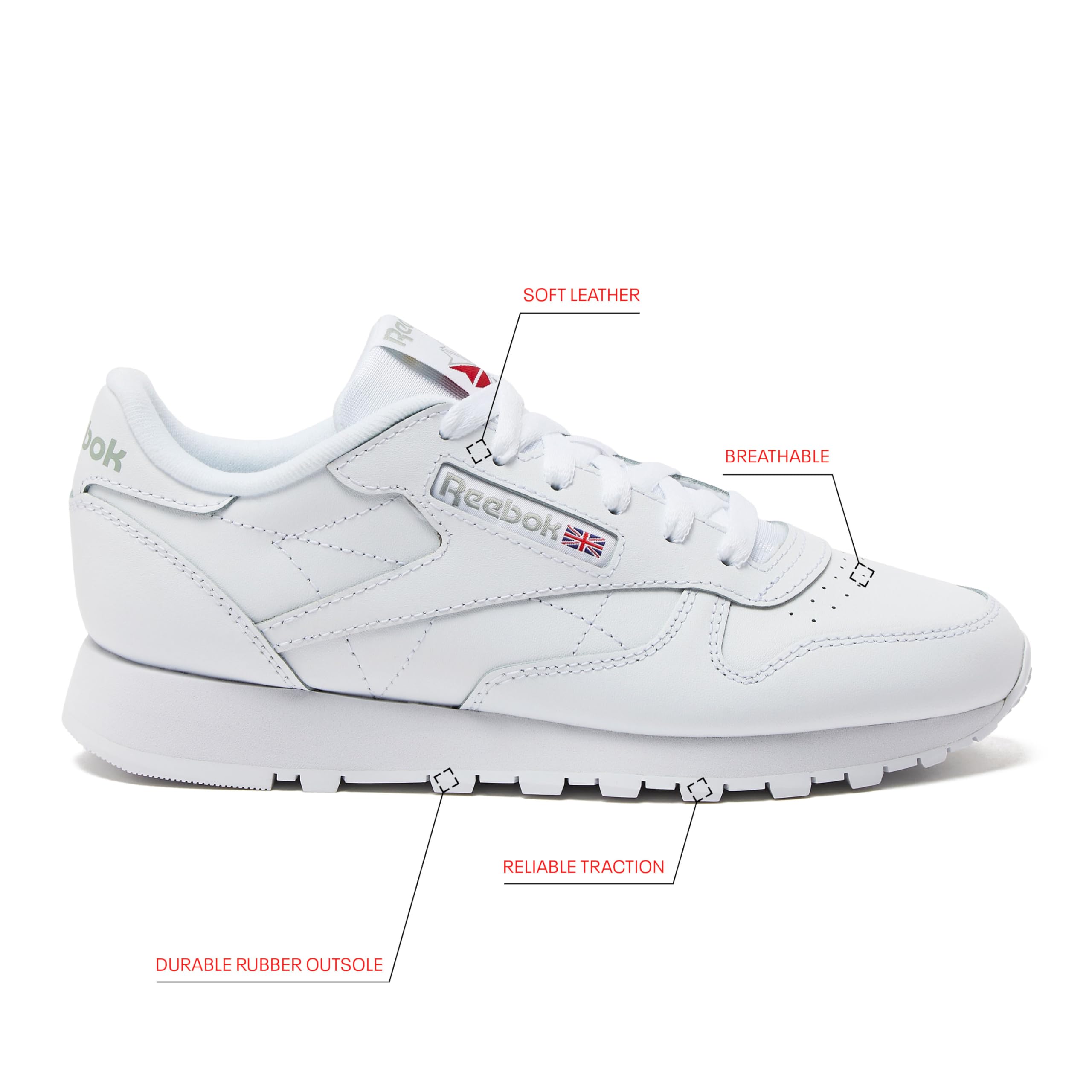 Reebok Classic Leather Sneakers for Women - Tennis Shoes Womens Size 5 to 12, Footwear White/Footwear White/Pure Grey3, 9