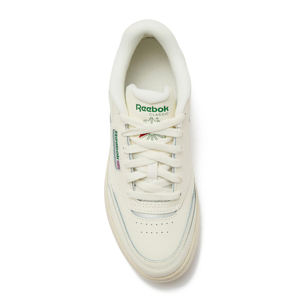 Reebok Club C Extra Platform Sneakers for Women, White Casual Tennis Women's Fashion Sneakers, Womens Shoes Size 5 to 11, Chalk/Chalk/Glen Green, 8.5 Medium