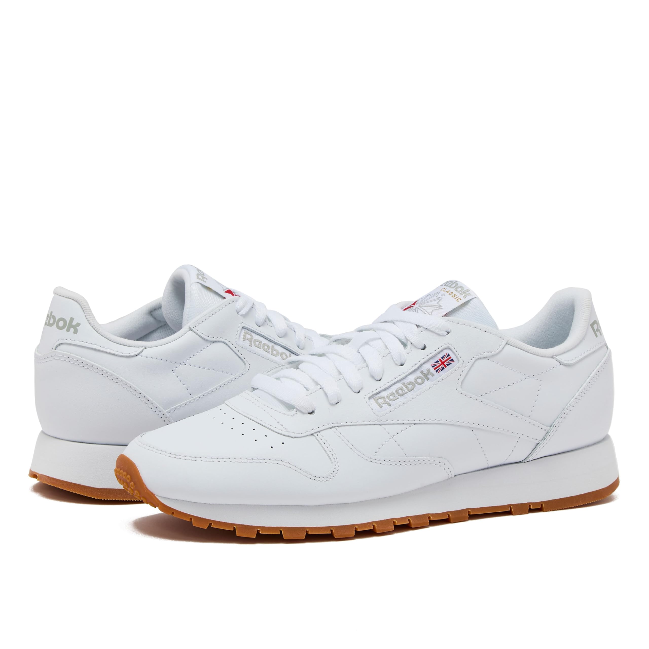 Reebok Classic Leather Sneakers for Men - Black or White Tennis Mens Shoes, Footwear White/Pure Grey3/Reebok Gum3, 8.5