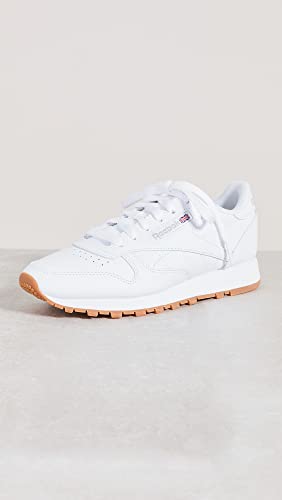Reebok Classic Leather Sneakers for Women - Black or White Tennis Shoes Womens Size 5 to 12, Footwear White/Pure Grey3/Reebok Gum3, 7