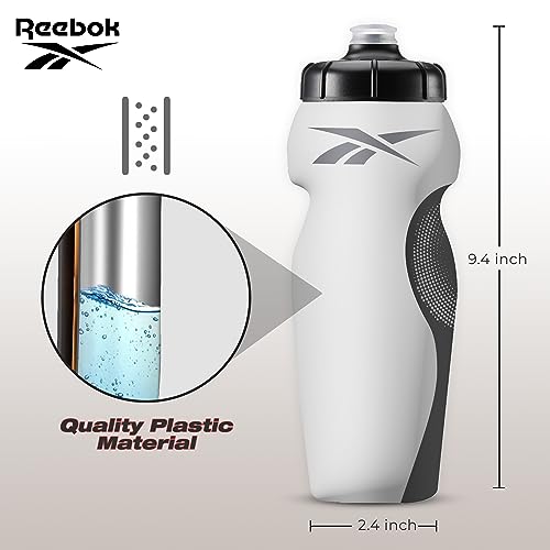 Reebok Athletic Squeeze Water Bottles - Water Bottle 24 oz - Sports Water Bottle - Reusable Water Bottle For Gym, Running, Hiking etc, BPA Free