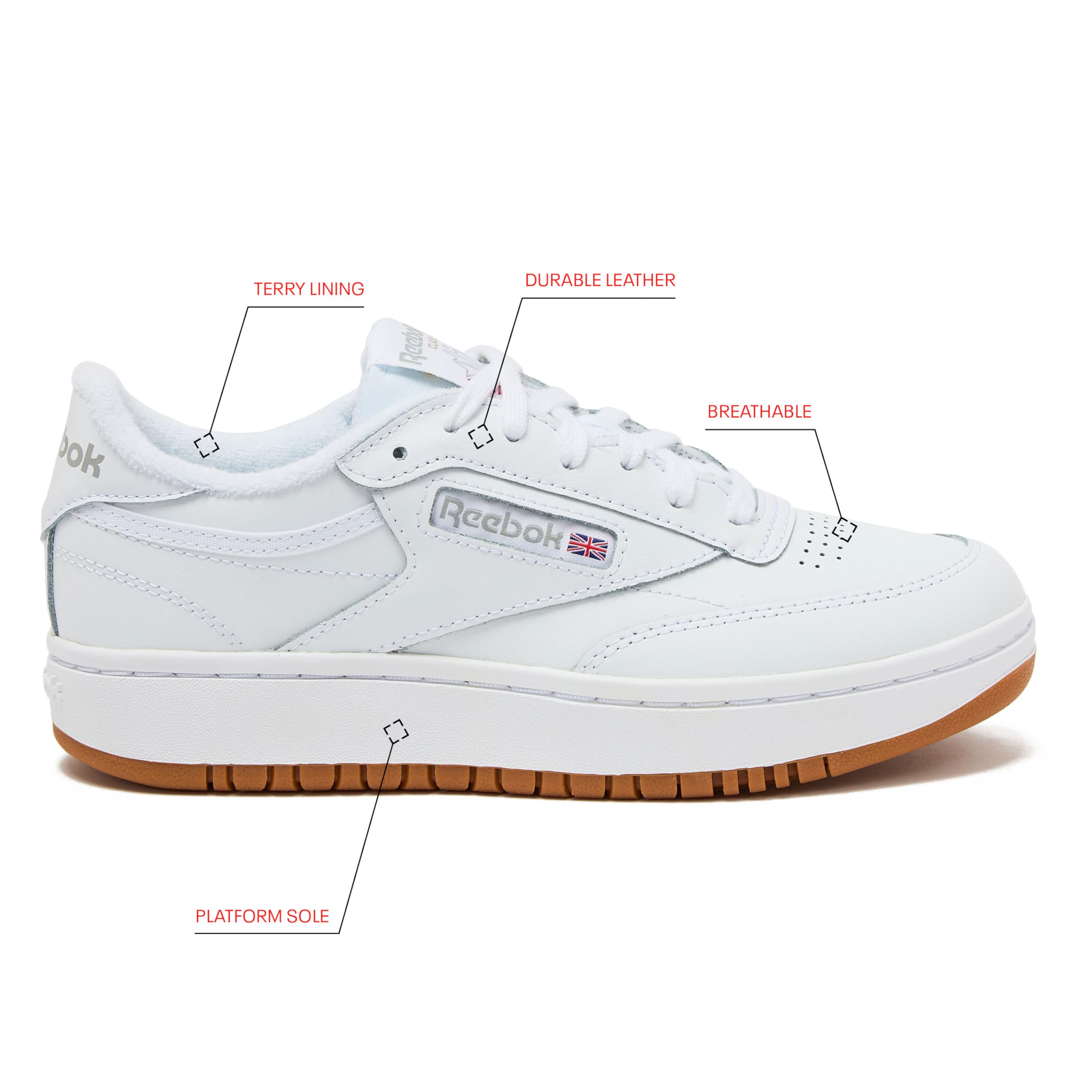 Reebok Club C Double Revenge Platform Tennis Shoes for Women, Fashion Womens Sneakers