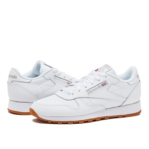 Reebok Classic Leather Sneakers for Women - Black or White Tennis Shoes Womens Size 5 to 12, Footwear White/Pure Grey3/Reebok Gum3, 7
