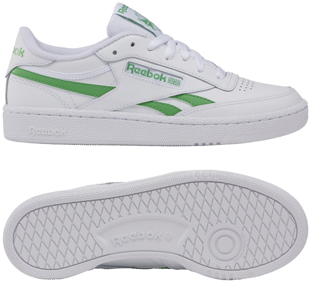 Reebok Women's Club C Revenge Sneaker, Footwear White/Sport Green/Footwear White, Women's Size 9.5